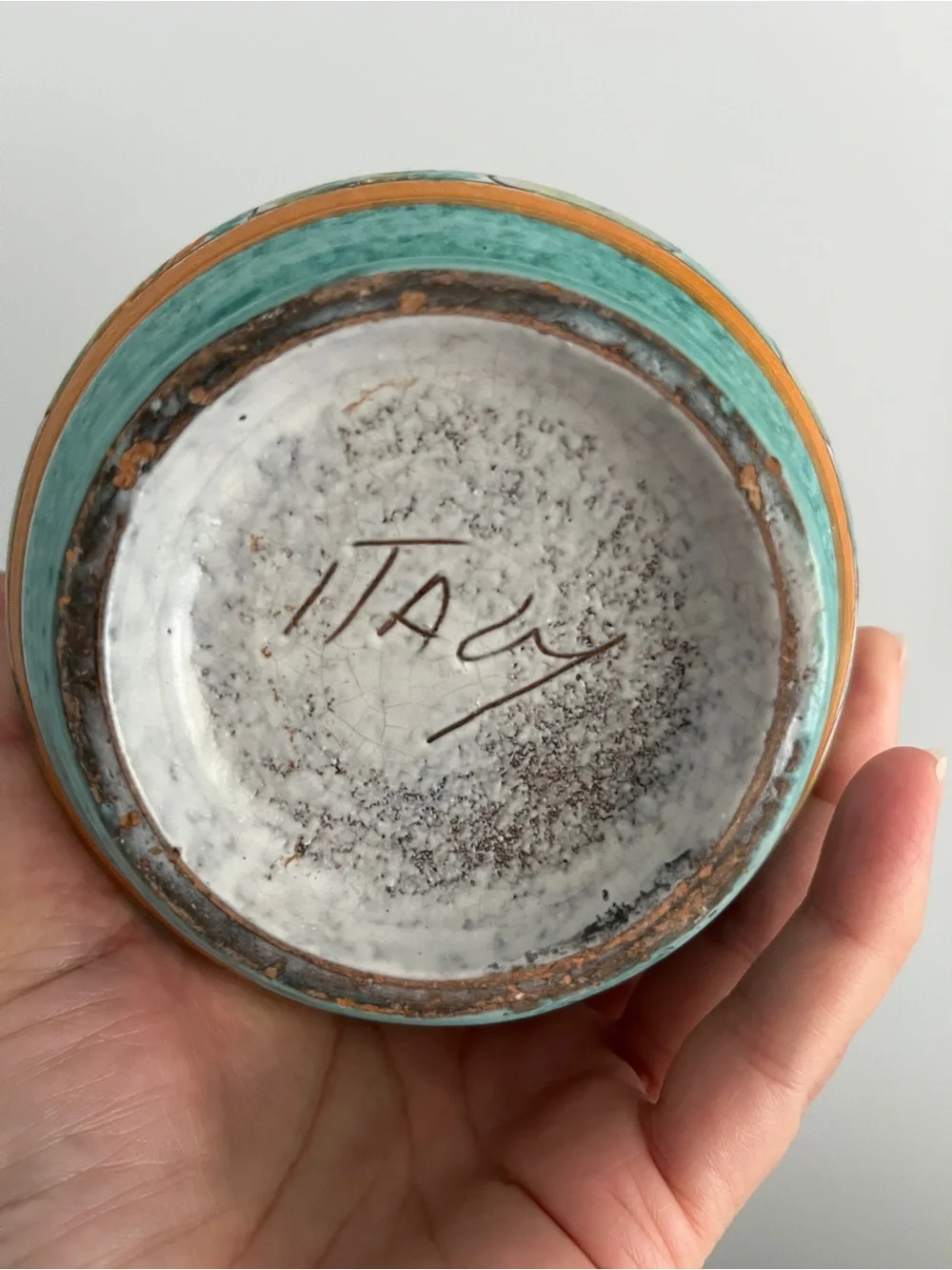 Lovely ITALY Floral Colorful Pot Bowl Green / Aqua Glaze